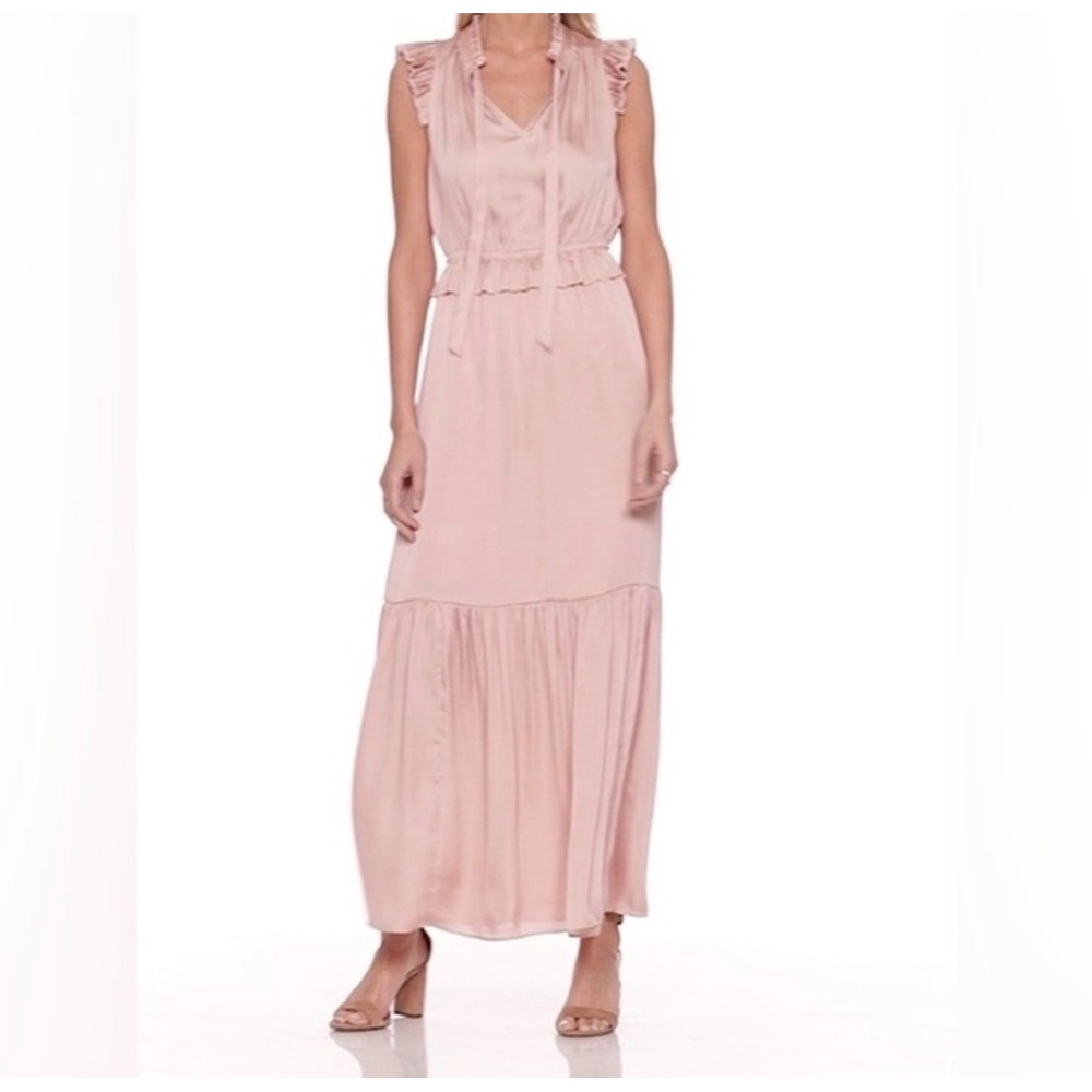 Banana Republic Ruffle Satin Maxi Dress Sleeveless Tiered Boho Women 6 Pink